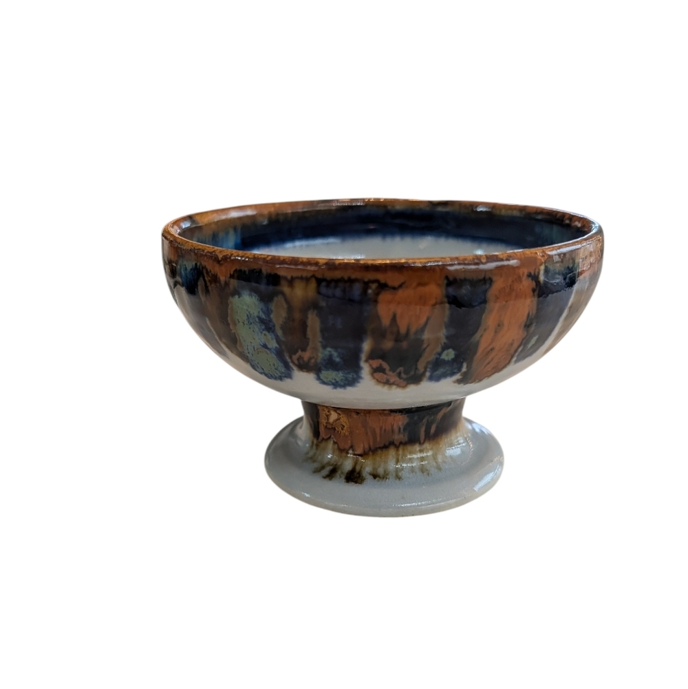 Handcrafted Ceramic Mexican Art Pottery Footed Bowl with Bird Designer
